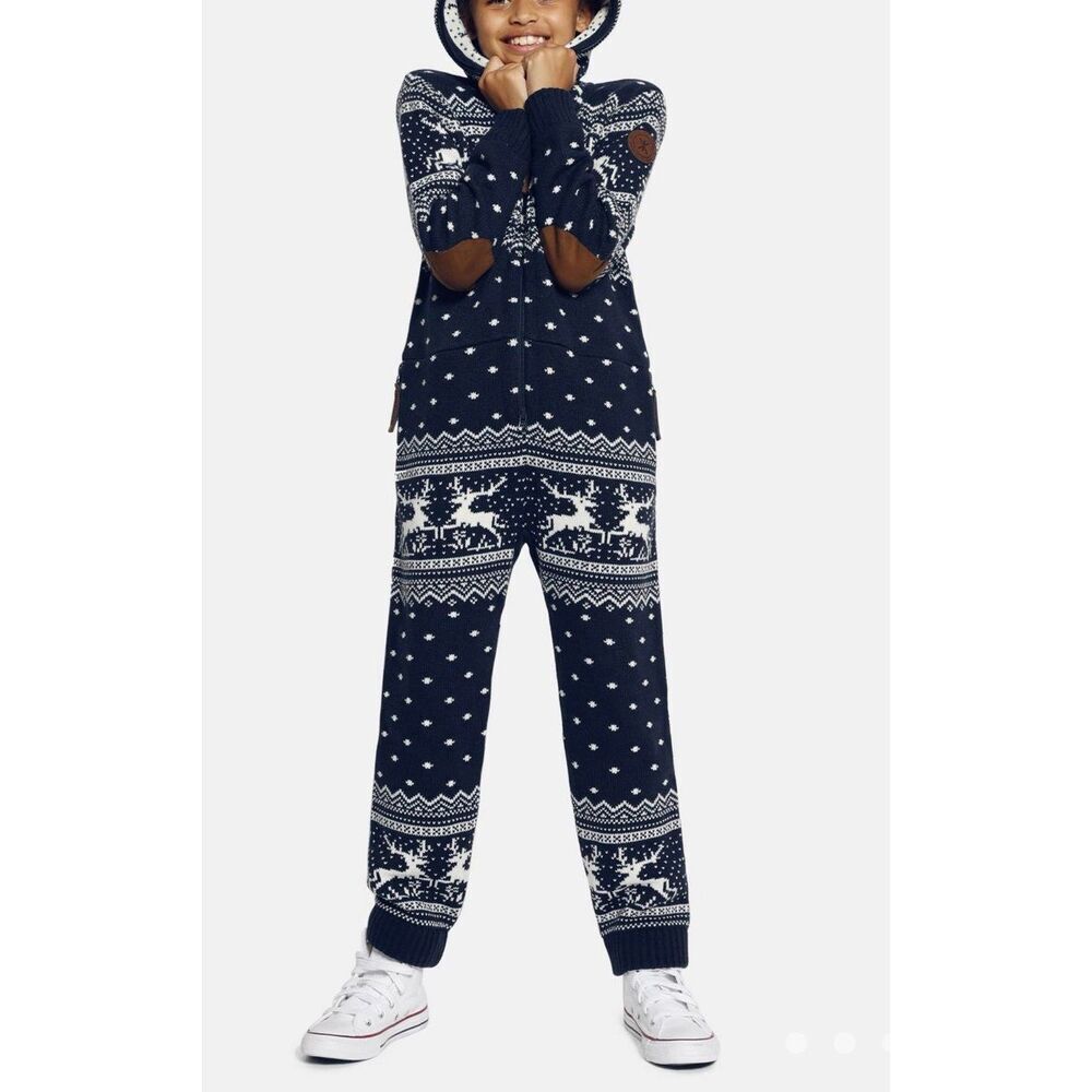 NWOT Onepiece "Holidays Are Coming" Blue Romper Jumpsuit Zip Up Onesie Kid's L